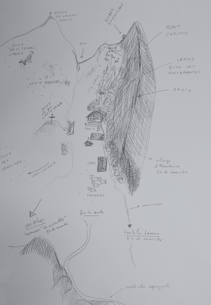 Hand-drawn sketch of the alpine pasture, from my heart’s perspective